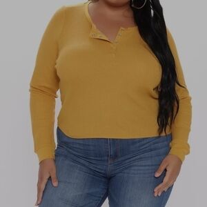 Fashion Nova Mustard Long Sleeve Henley Top NWT